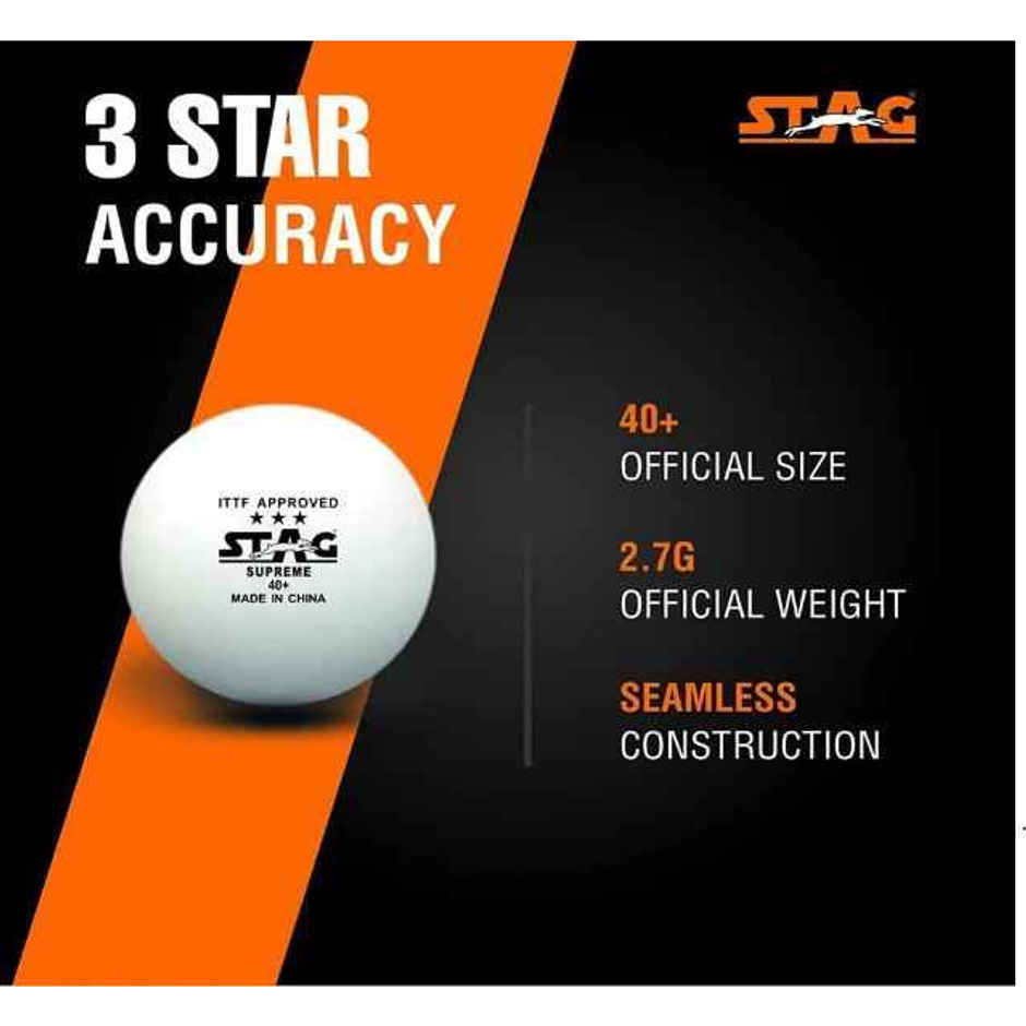 Stag 3 Star Supreme Table Tennis Plastic Ball Pack Of 3 (White)