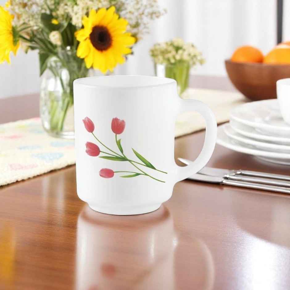 La Opala Novo Coffee Mug Grace 250 ml Set of 2 Radiant Curves Opal Glass Mugs for Tea & Coffee White