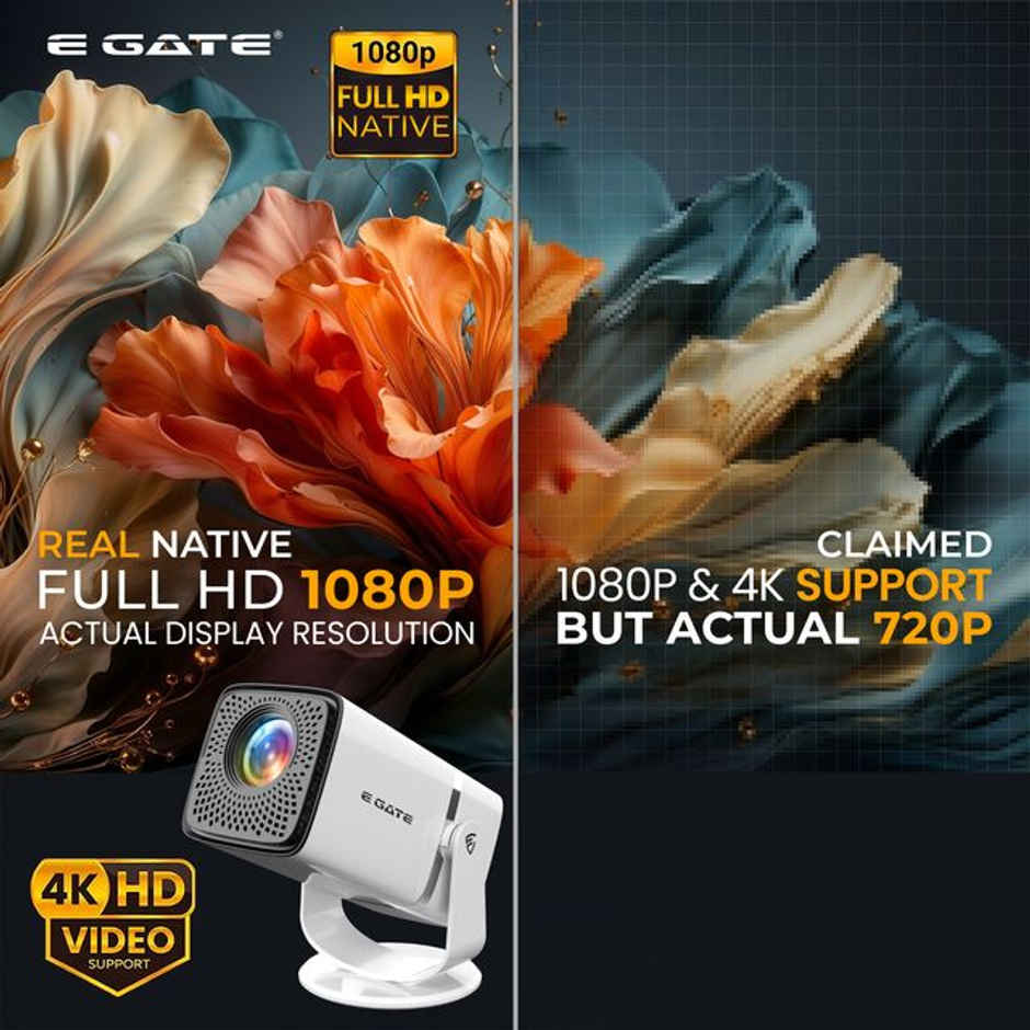 E GATE Atom 3X 4K Projector, Native 1080p, 300 ISO, Android, WiFi 6, Rotatable