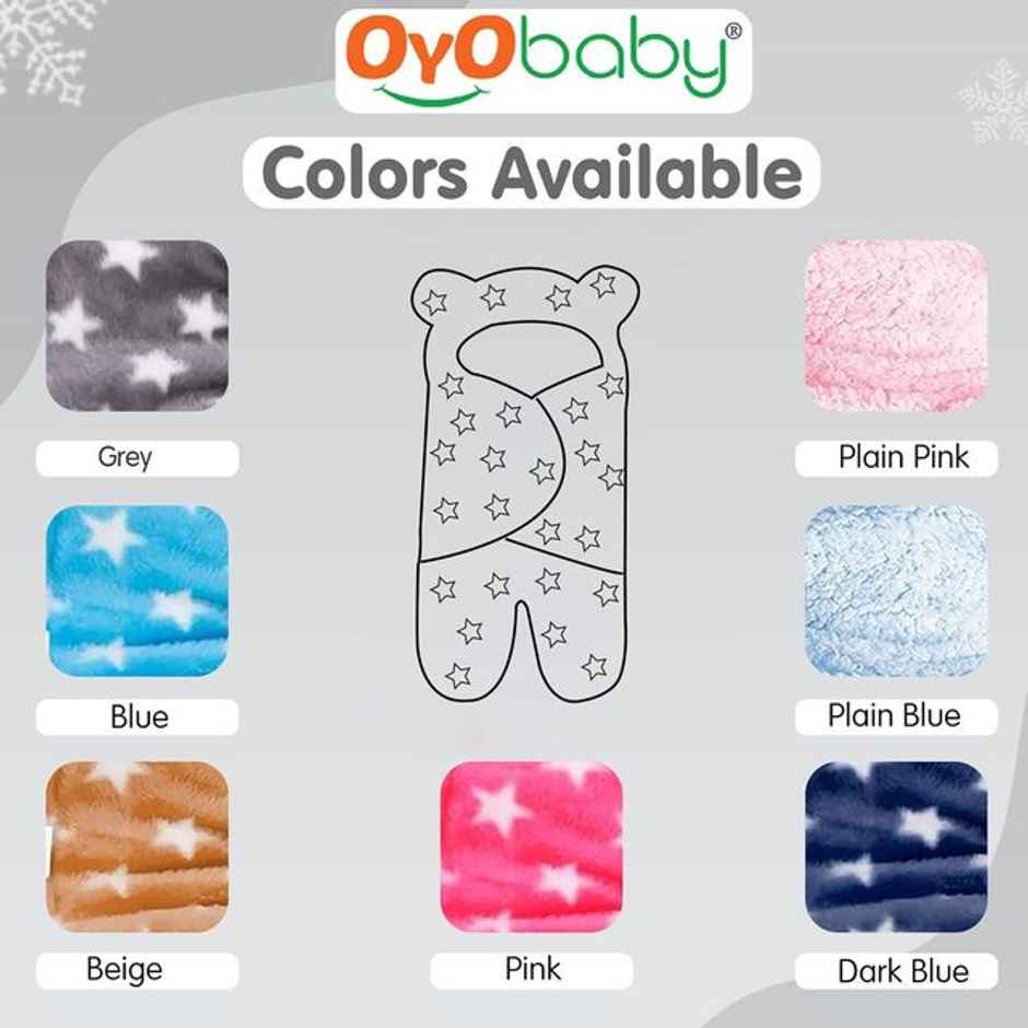 Oyo Baby Blanket For New Born Baby 76Cm X 70Cm, Combo Star Beige + Star Blue