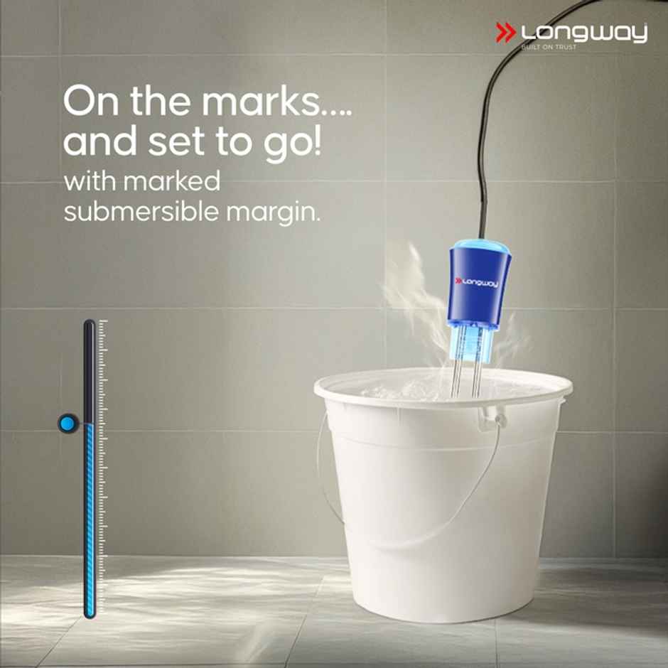 Longway LWIR01 1500W Immersion Heater | Waterproof, Shockproof | Fast Heating | ISI Certified | Blue