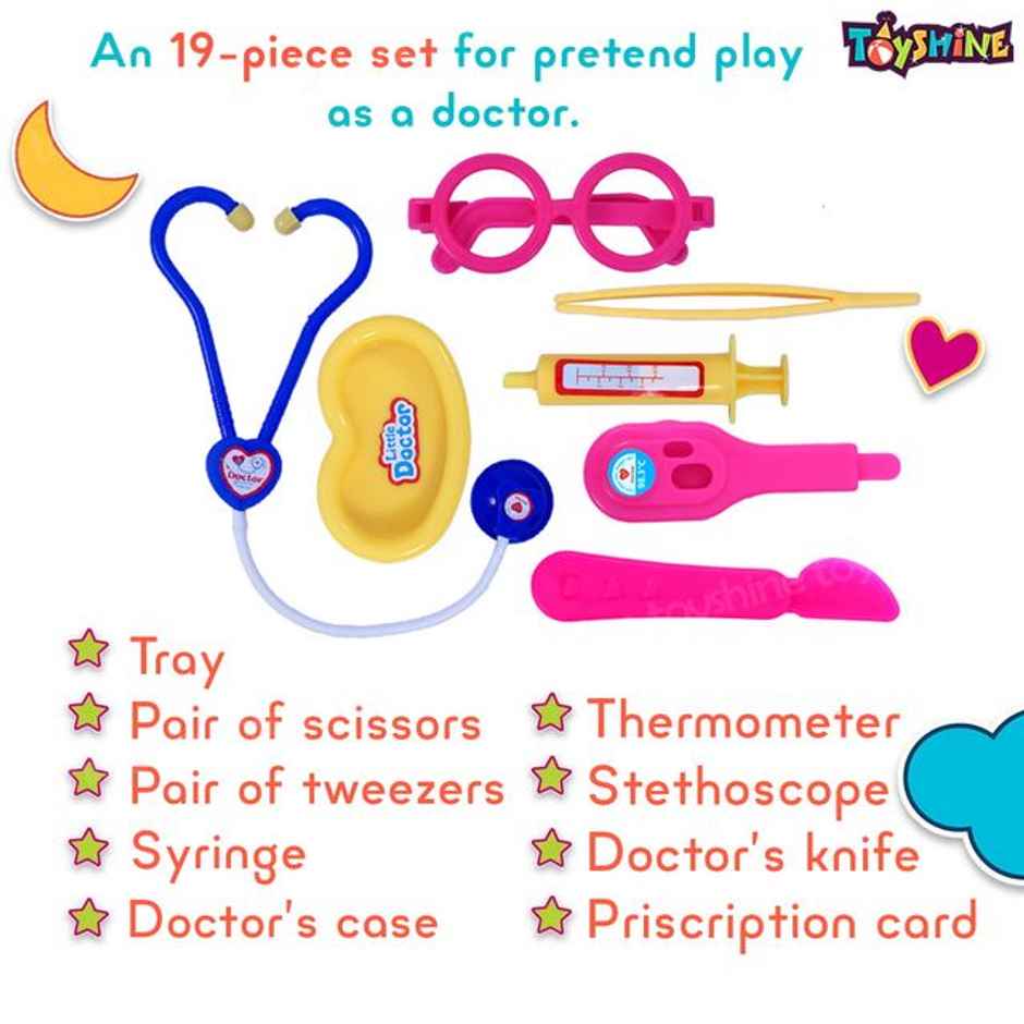 Toyshine 19 Pcs Doctor Set For Kids With Stethoscope Pretend Play For Toddlers Boys Girls