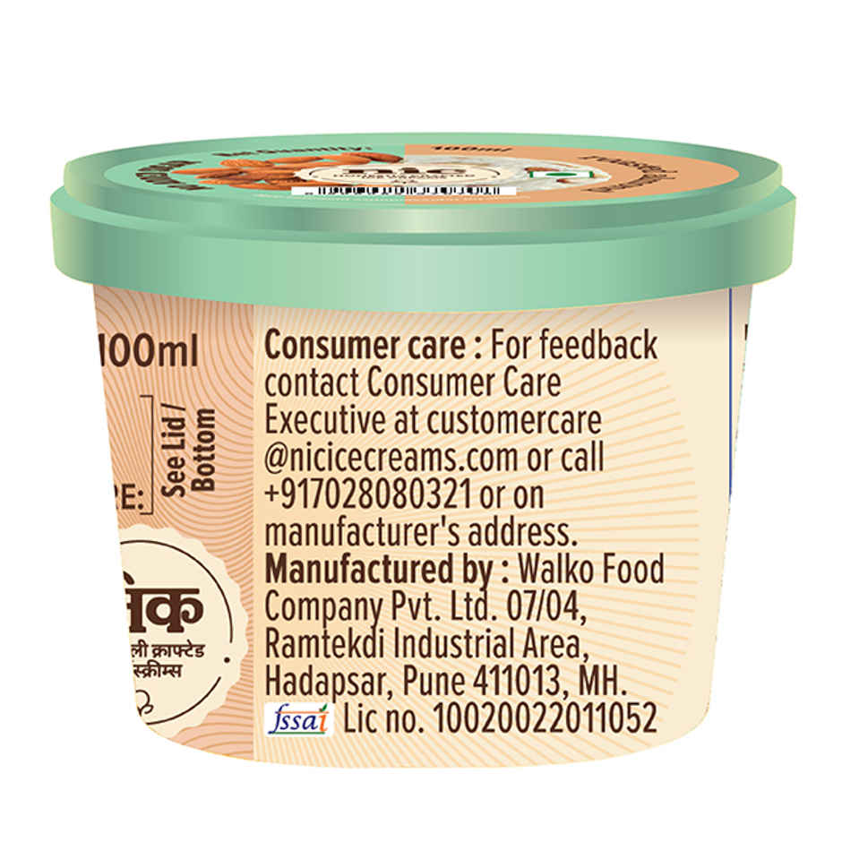 NIC Roasted Almond Ice Cream Cup | No Added Sugar | Preservative Free | No Artificial Flavors