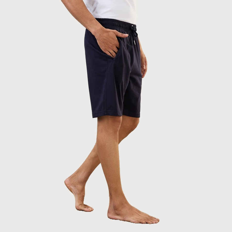 Sleepz by Raymond Mens Regular Fit Solid Pattern Cotton Polyester Blend Shorts | M-Dark Blue