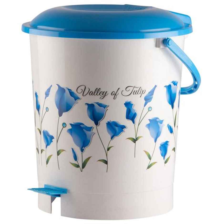 Kuber Industries Floral Printed Step-On Pedal Plastic Dustbin with Handle | 10 Litre (Blue)