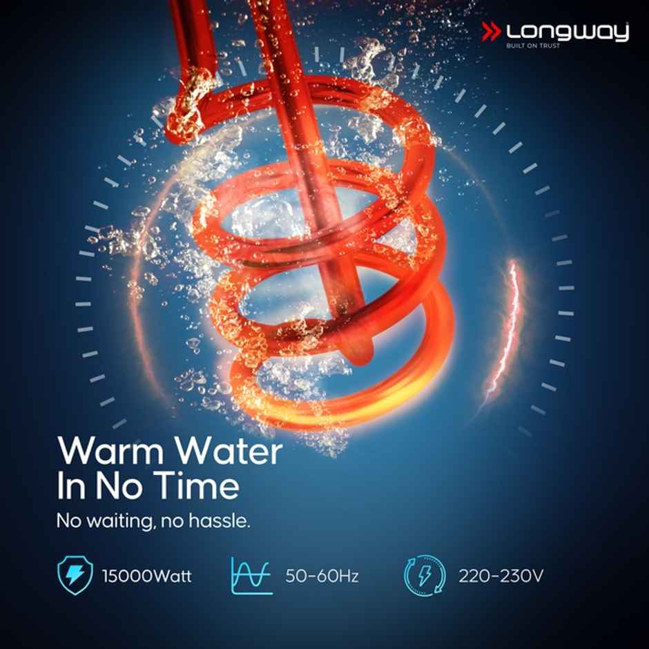 Longway LWIR01 1500W Immersion Heater | Waterproof, Shockproof | Fast Heating | ISI Certified | Blue