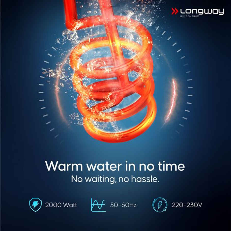 Longway LWIR01 2000W Immersion Heater | Waterproof, Shockproof | Fast Heating | ISI Certified | Blue
