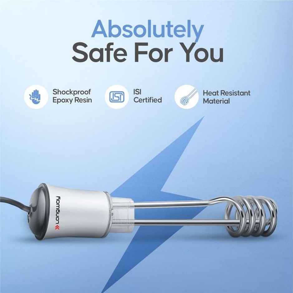 Longway LWIR01 2000W Immersion Heater | Waterproof, Shockproof | Fast Heating | ISI Certified |White