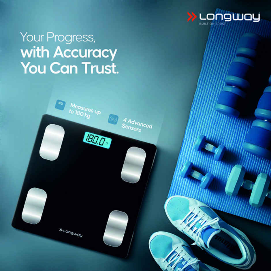Longway Digital Weight Machine | Thick Glass | LCD Display | 180 kg Max | 36-Month Warranty | Black