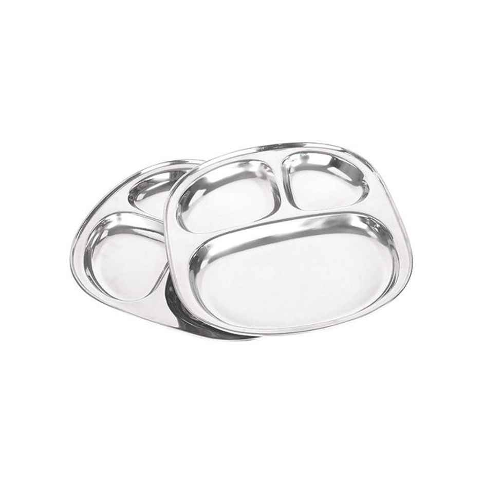 BAY6 Steel Idly - Pav Bhaji Plate 24.5 Cm | 2 Piece