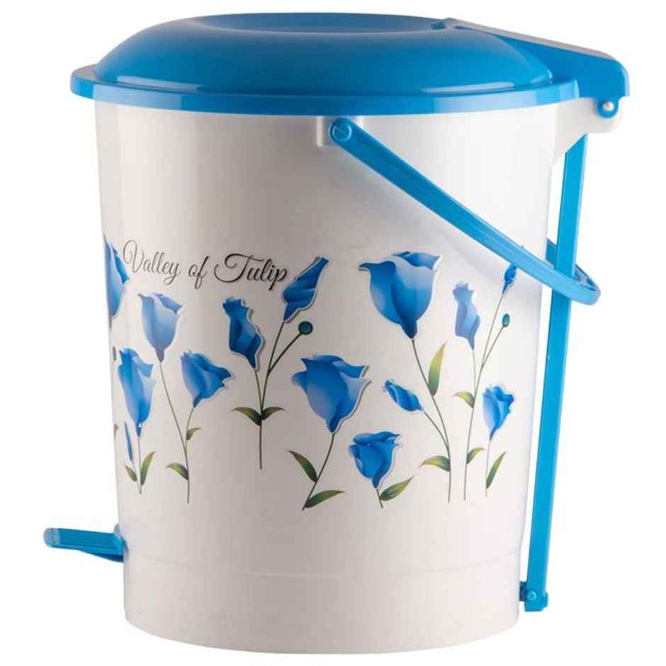 Kuber Industries Floral Printed Step-On Pedal Plastic Dustbin with Handle | 10 Litre (Blue)