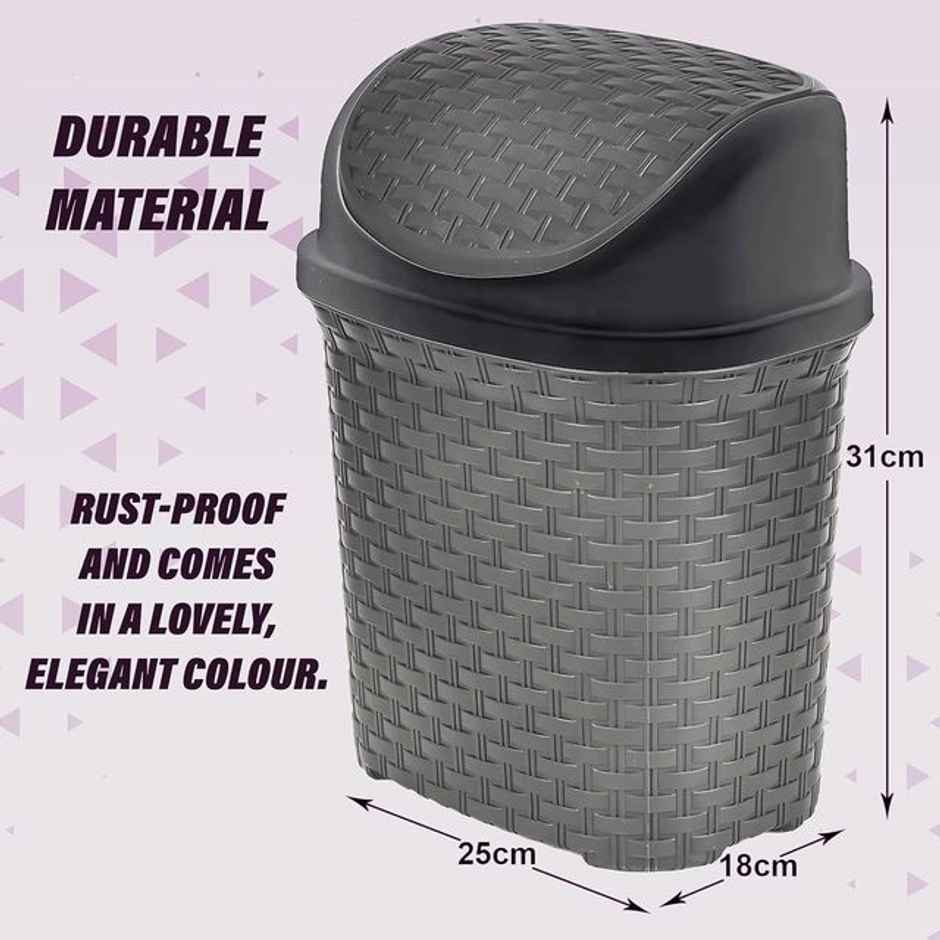 Kuber Industries Plastic Dustbin | Trash Can | Waste Bin With Swing Lid 7 Litre | Grey
