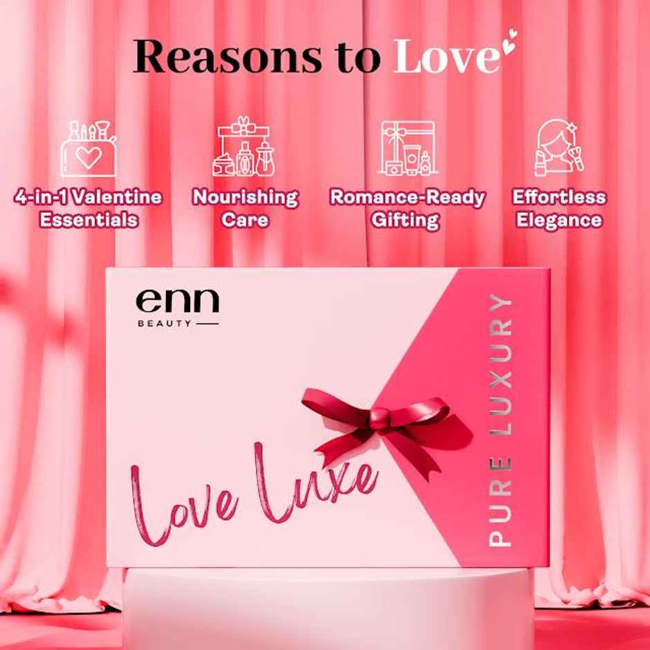 Enn Beauty Love Luxe Valentines Gift Set (4pcs) & Tied Ribbons Valentine Artificial Red Rose Bouquet & Teddy (2pcs) Combo