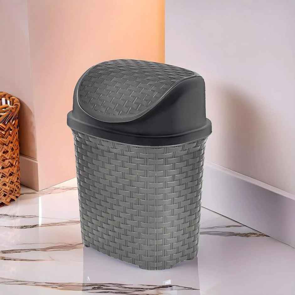 Kuber Industries Plastic Dustbin with Swing Lid | 7 Litre | Home | Kitchen | Office | Grey