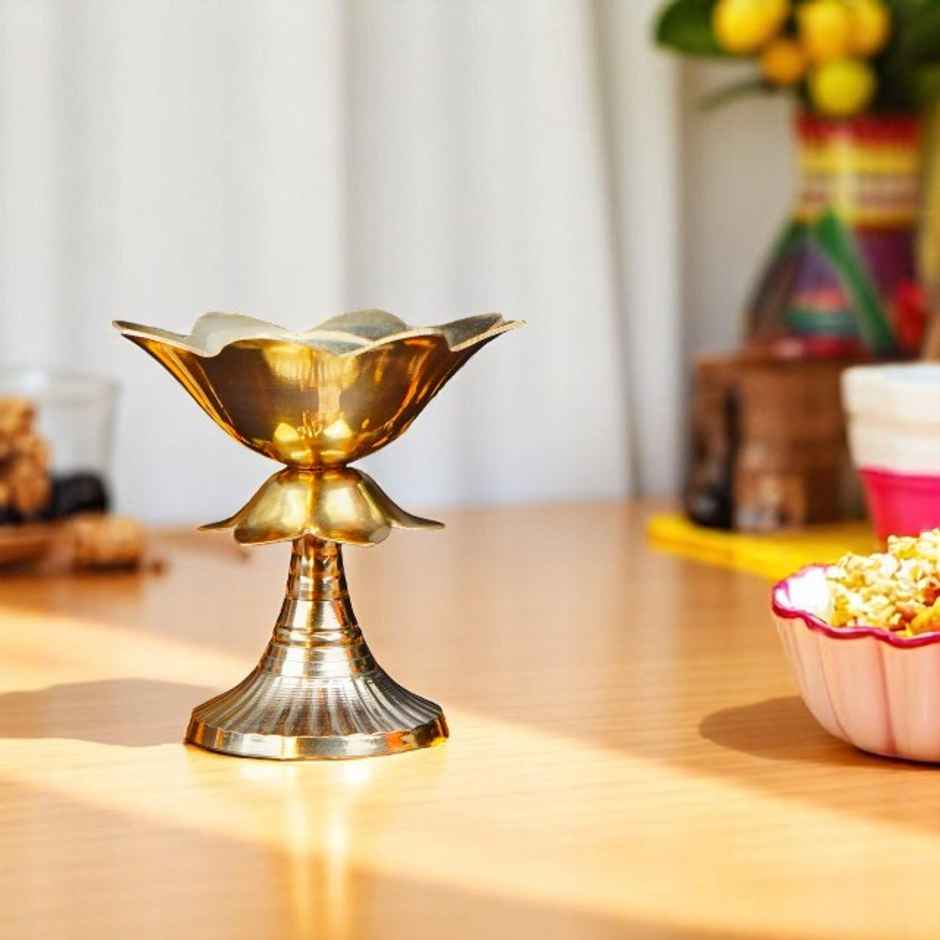 Lotus Shaped Akhand Diya | Golden | Traditional | Brass | ServDharm