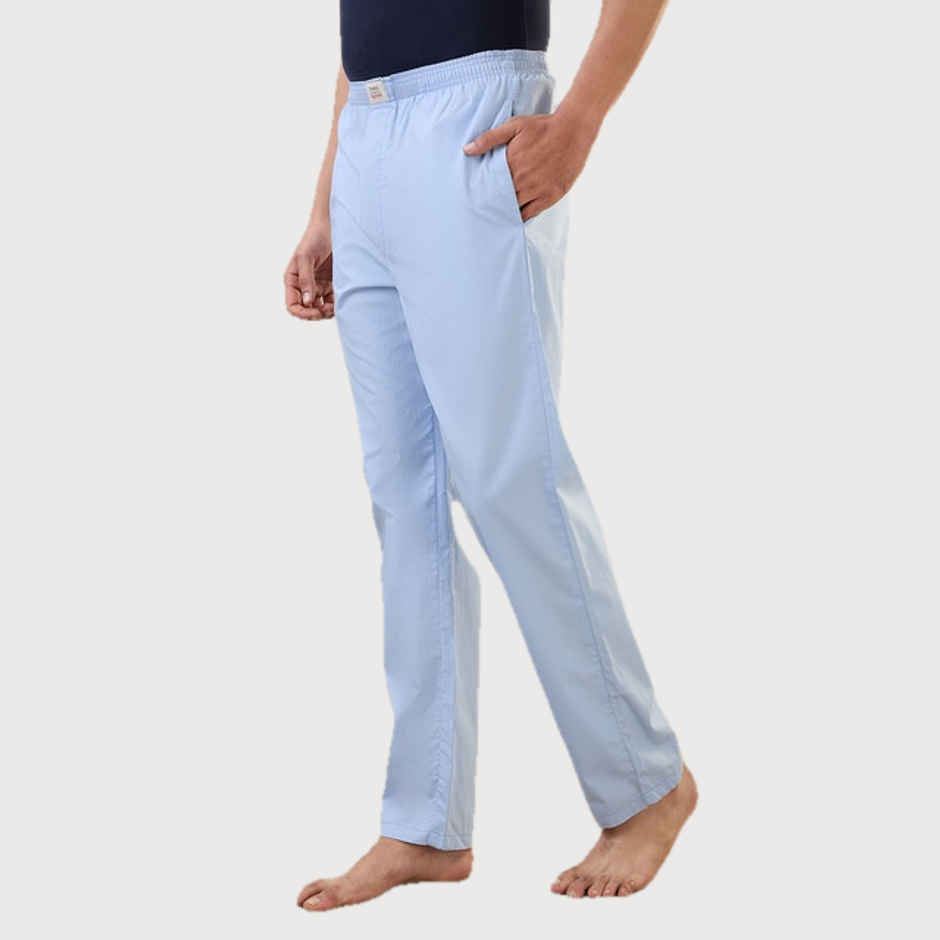Sleepz by Raymond Men s Regular Fit Solid Pattern Pure Cotton Flat Front Pyjama - L - Light Blue