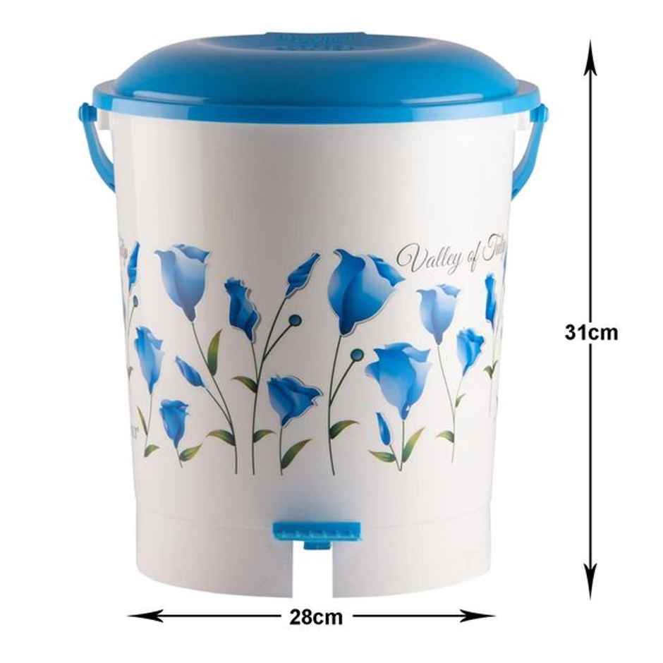 Kuber Industries Floral Printed Step-On Pedal Plastic Dustbin with Handle | 10 Litre (Blue)