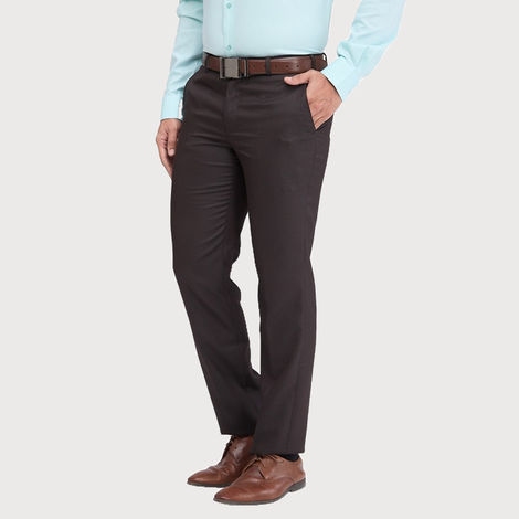 Park Avenue Men's Regular Fit Poly Viscose Blend Pleatless Formal Trouser | 32 | Brown