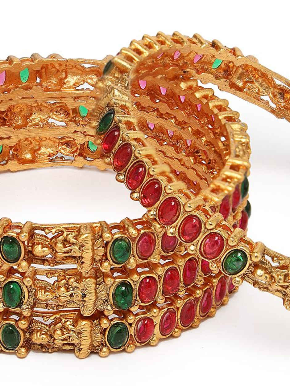 Sukkhi Traditional Gold Plated Red & Green Bracelet Bangle Set Jewellery for Women - 2.8
