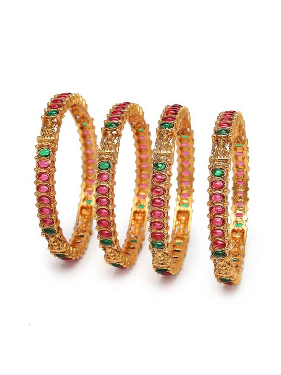 Sukkhi Traditional Gold Plated Red & Green Bracelet Bangle Set Jewellery for Women - 2.8