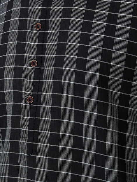 Ethnix by Raymond Men's Fit Pure Cotton Full Sleeve Stand Collar Kurta | Black - XL