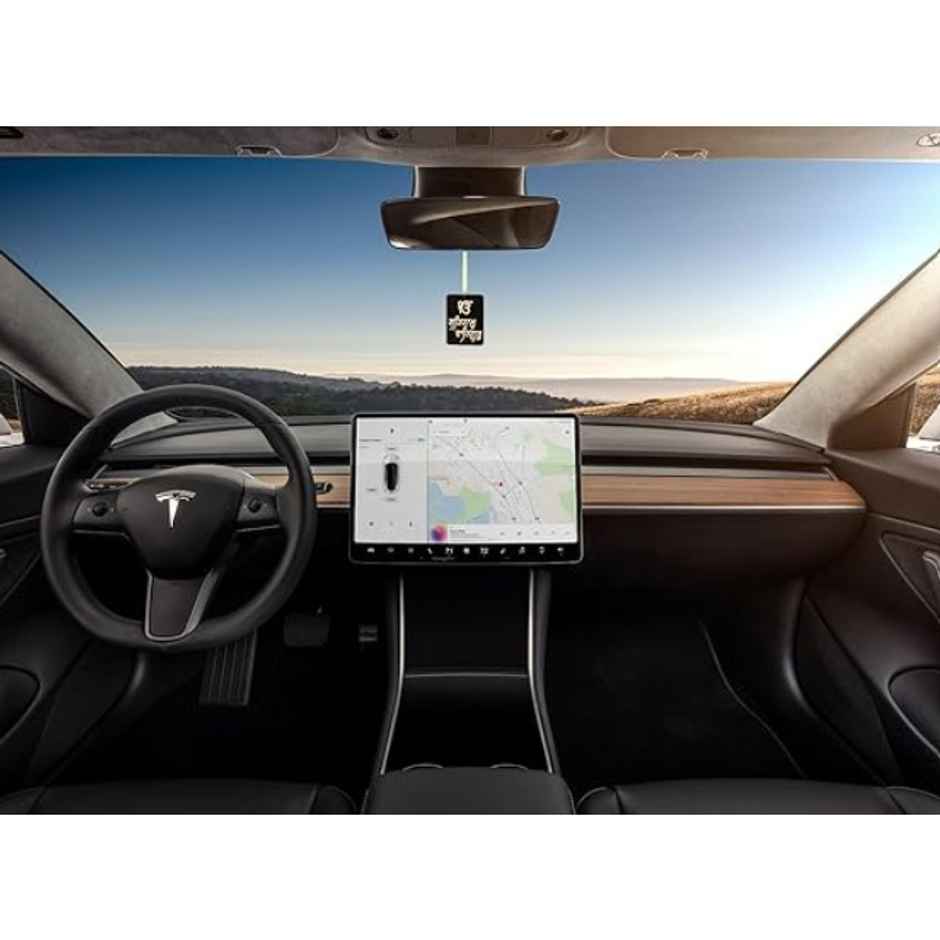 TiyuTrendzz Satnam Waheguru in Punjabi | Wooden Sheet Rear View Mirror Hanging | Tassle decor