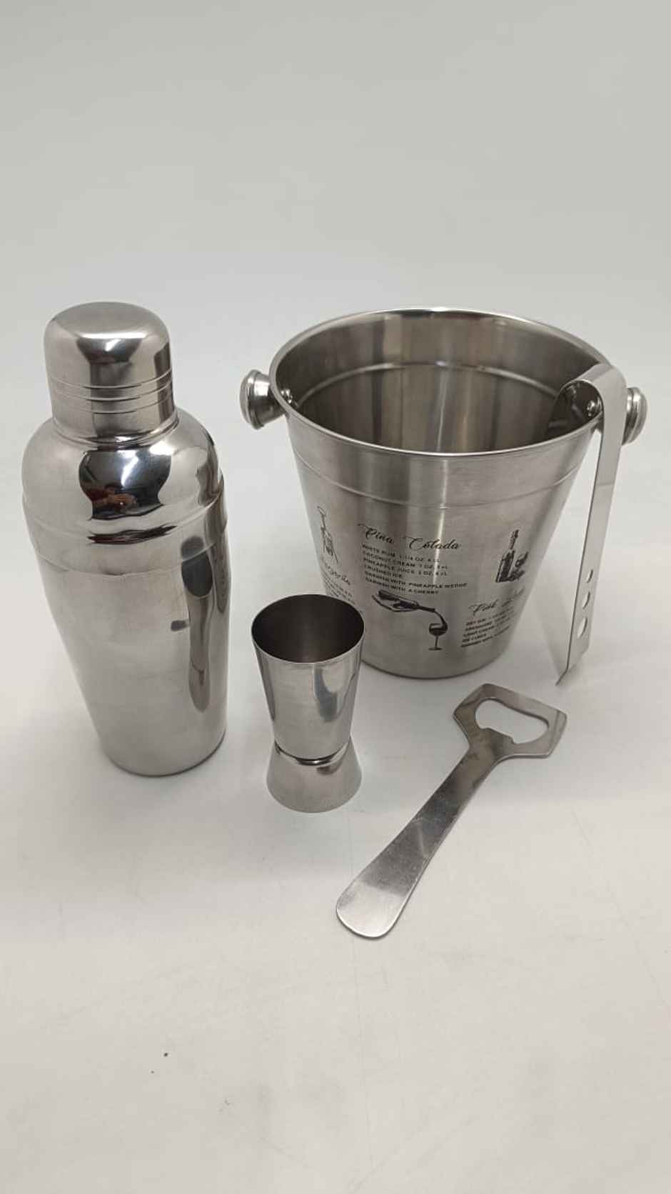 Roxx Gracia Bar Tool Set | Stainless Steel | Shaker | Jigger | Tong | Ice Bucket | Opener | Silver