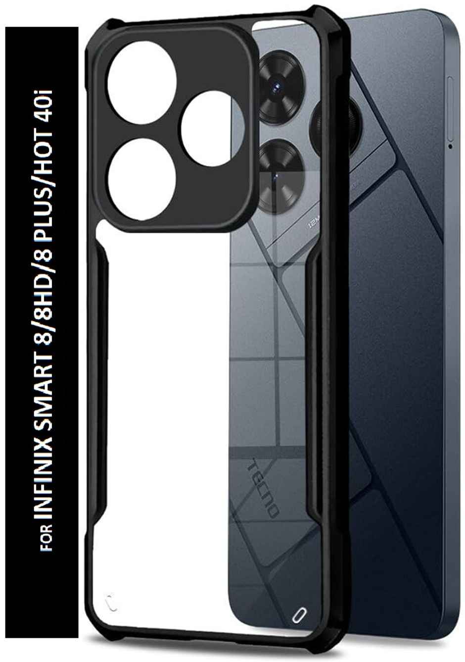 Kwine Case Infinix Smart 8 / 8 Hd / 8 Plus / Hot 40i Back Cover - Black Bordered Transparent Case