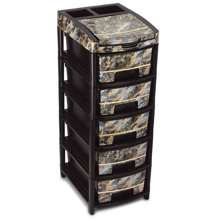 Liza Industries Orry 5 Big Drawer With Marble Foil & Extra Compartment (Colour May Vary)