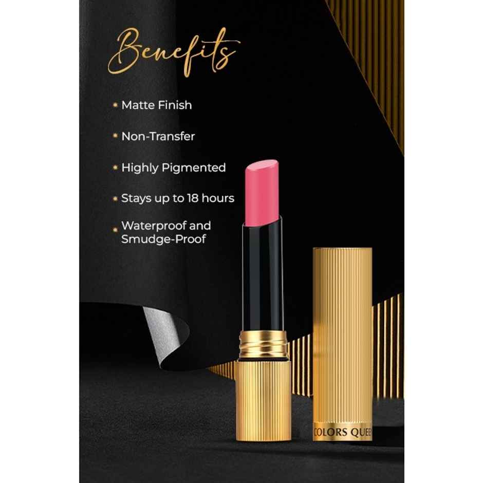 Colors Queen Hold Up Full Day Non| Matte Lipstick Waterproof Lipstick for Women | 120 | Rose Sunday