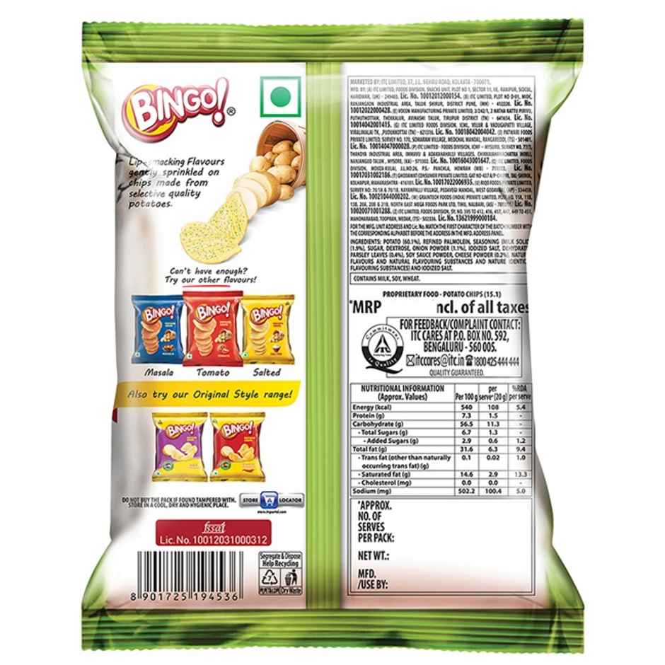 Bingo! Potato Chips - Cream & Onion Chips - Crispy & Crunchy Chips Pack for Snacks Combo