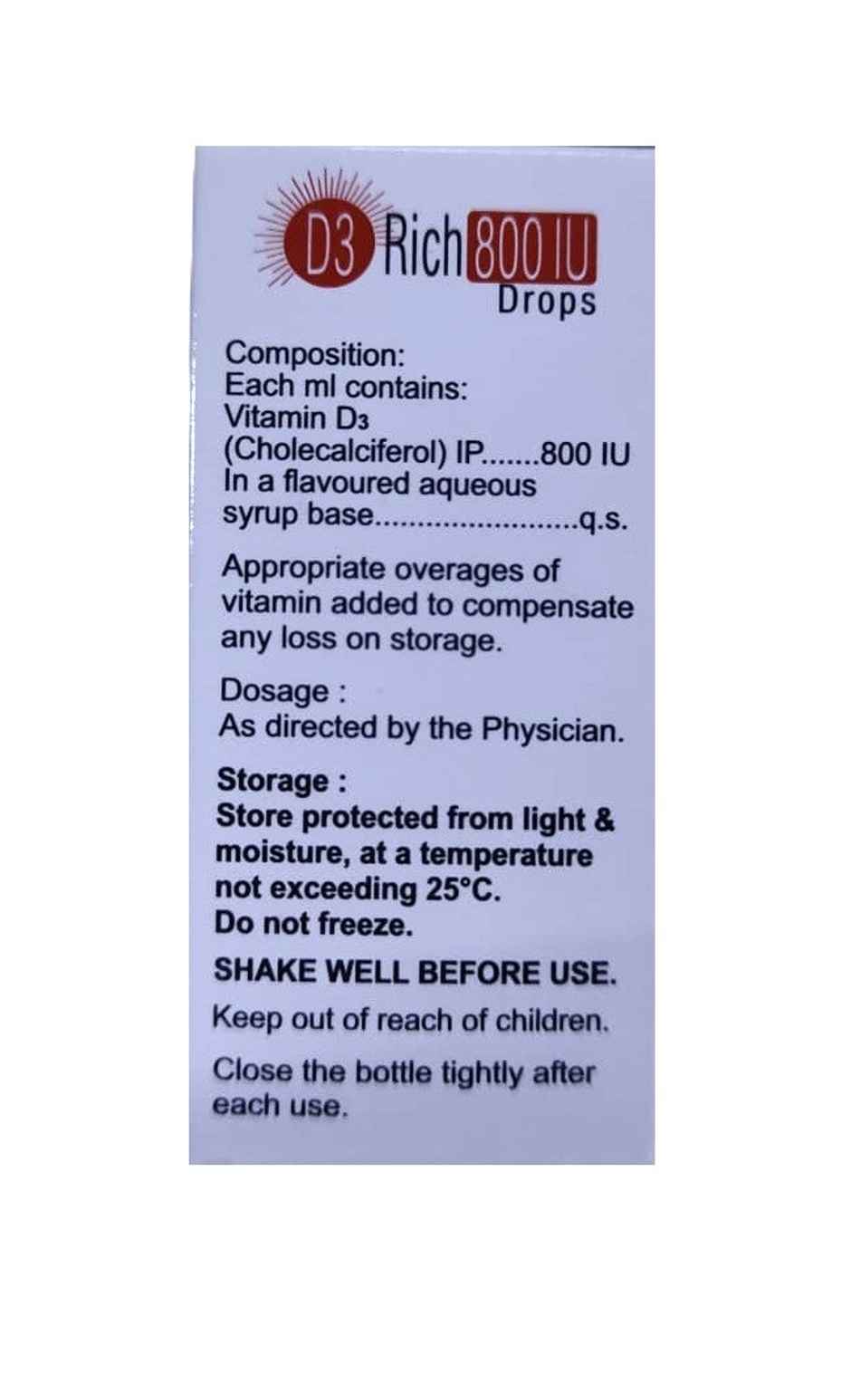 D3 Rich 800IU Vitamin D3 Oral Drop