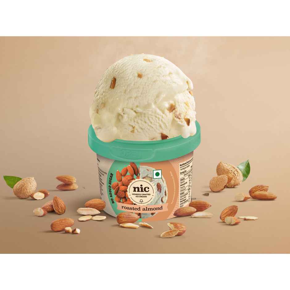 NIC Roasted Almond Ice Cream Cup | No Added Sugar | Preservative Free | No Artificial Flavors