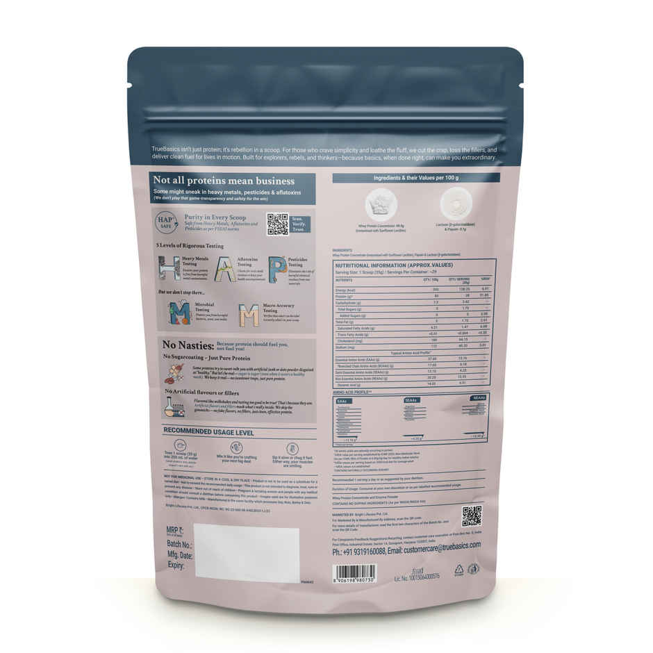 TRUE BASICS Clean Raw Whey Protein Concentrate Powder