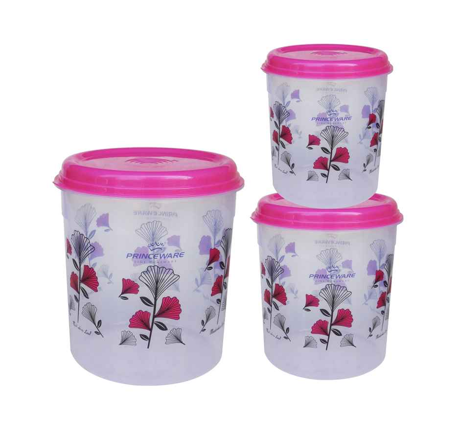 Princeware Classic Tall Container Set of 3 | 4.05 L+7 L +12 L Printed-pink