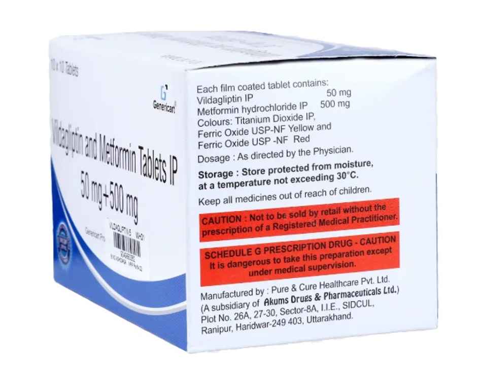 Genericart Vildagliptin 50 Mg + Metformin 500 Mg Tablet