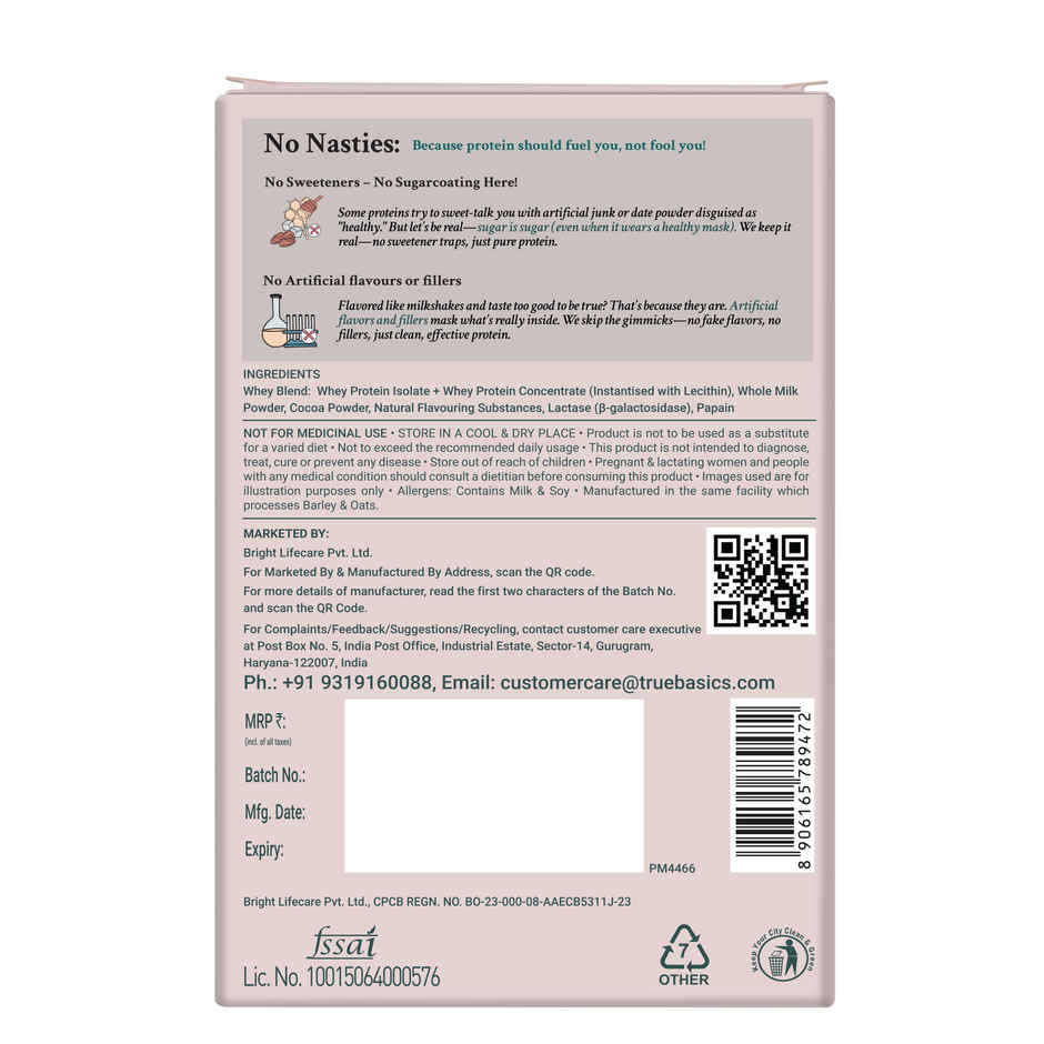 TRUE BASICS Clean Whey Protein Powder Isolate & Concentrate Blend | Chocolate