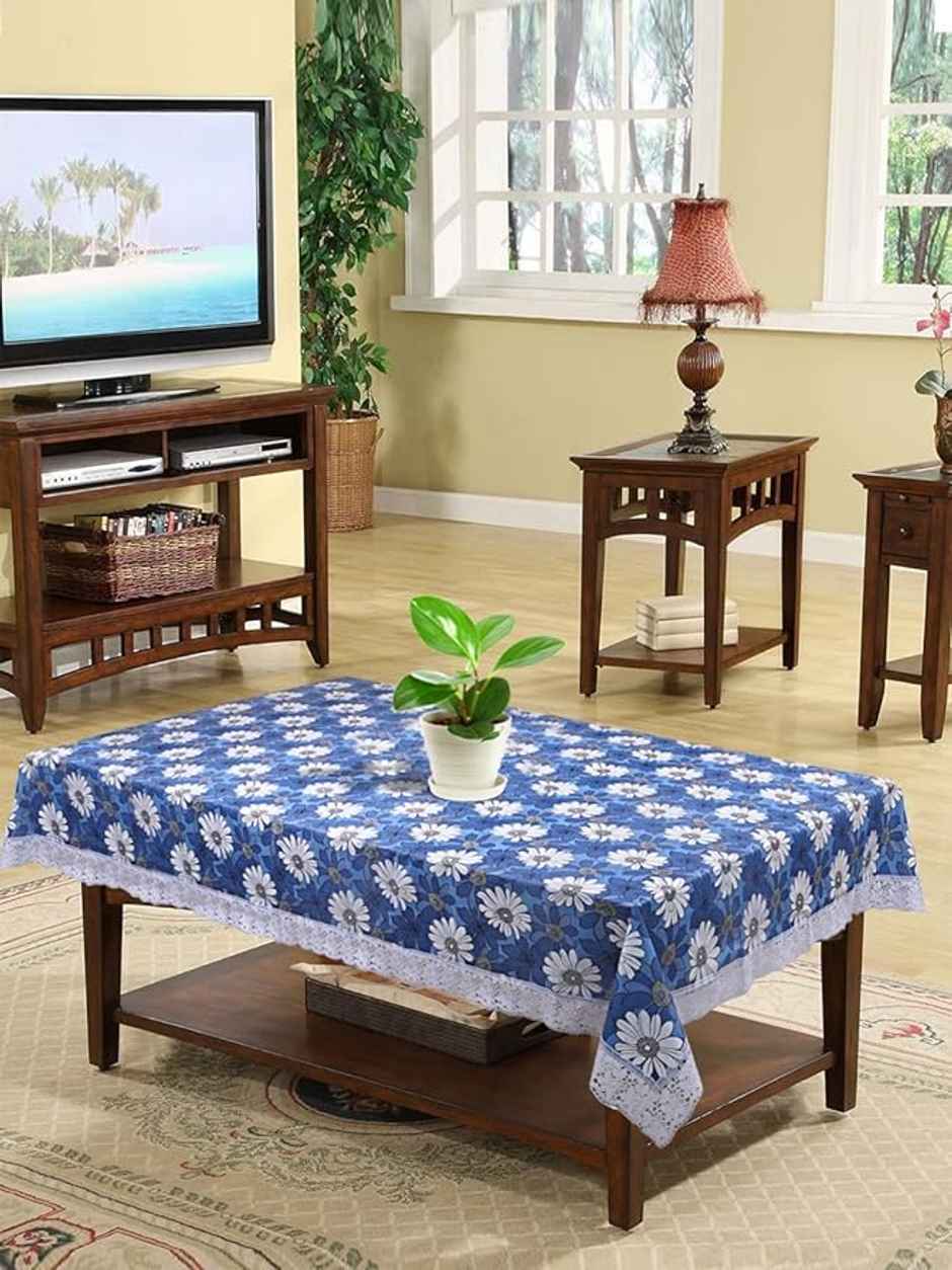 Kuber Industries PVC Table Cloth | Round Table Cover for 4 Seater (Blue)