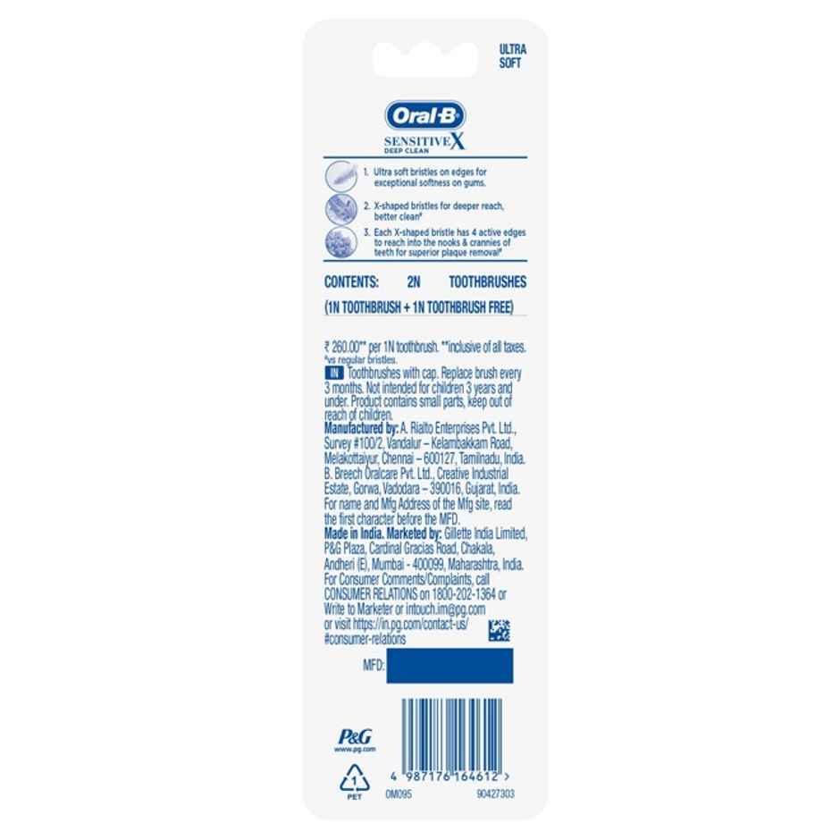 Oral-B Sensitive X Deep Clean� Ultra Soft Bristles & X-Filament Toothbrush Pack of 2