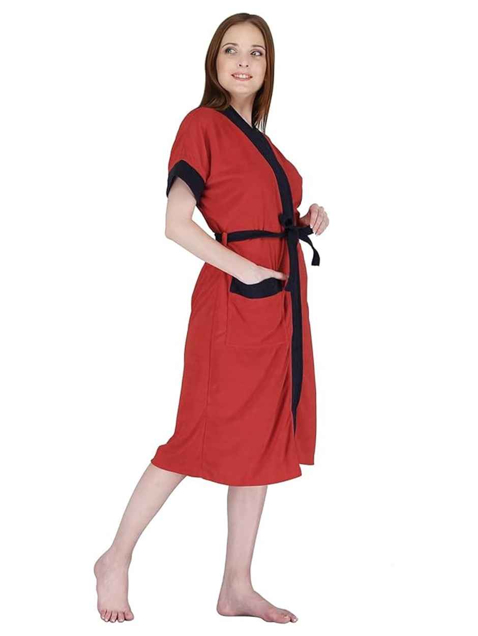 Kuber Industries Bathrobe for Women Micro Terry Cotton Towel Robe|Unisex Bathrobe (Red)