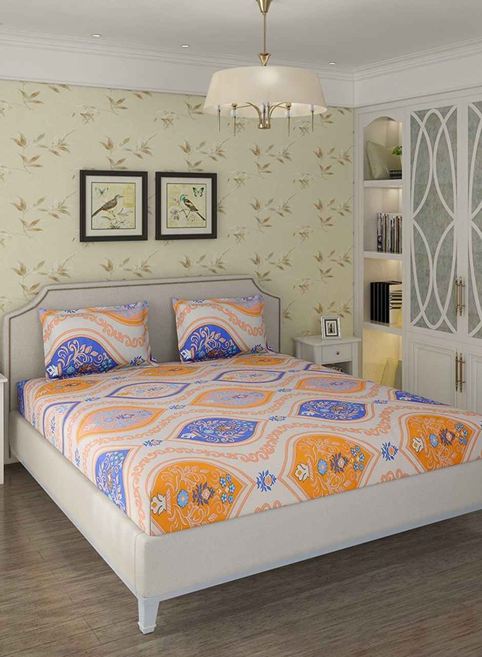 Status Value Double Bedsheet 200 cm X 220 cm Dsn 7 Ethnic Beige