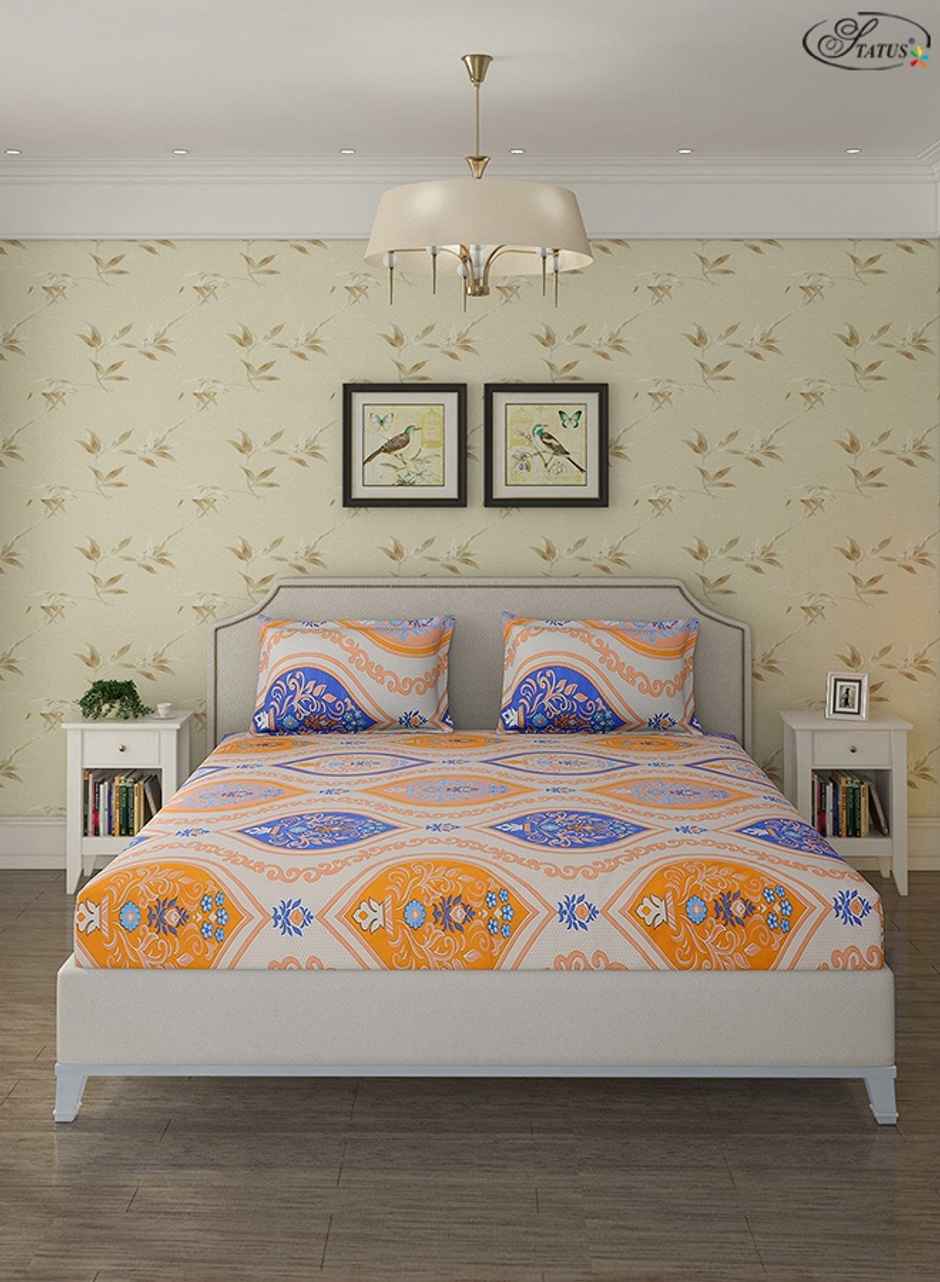 Status Value Double Bedsheet 200 cm X 220 cm Dsn 7 Ethnic Beige