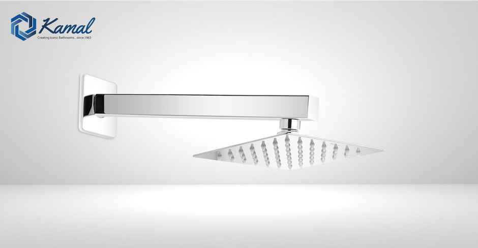 Kamal Rain Shower Stainless Steel Ultra Slim 6 x 6 in With 12 inch Long S.S Arm Shower Head