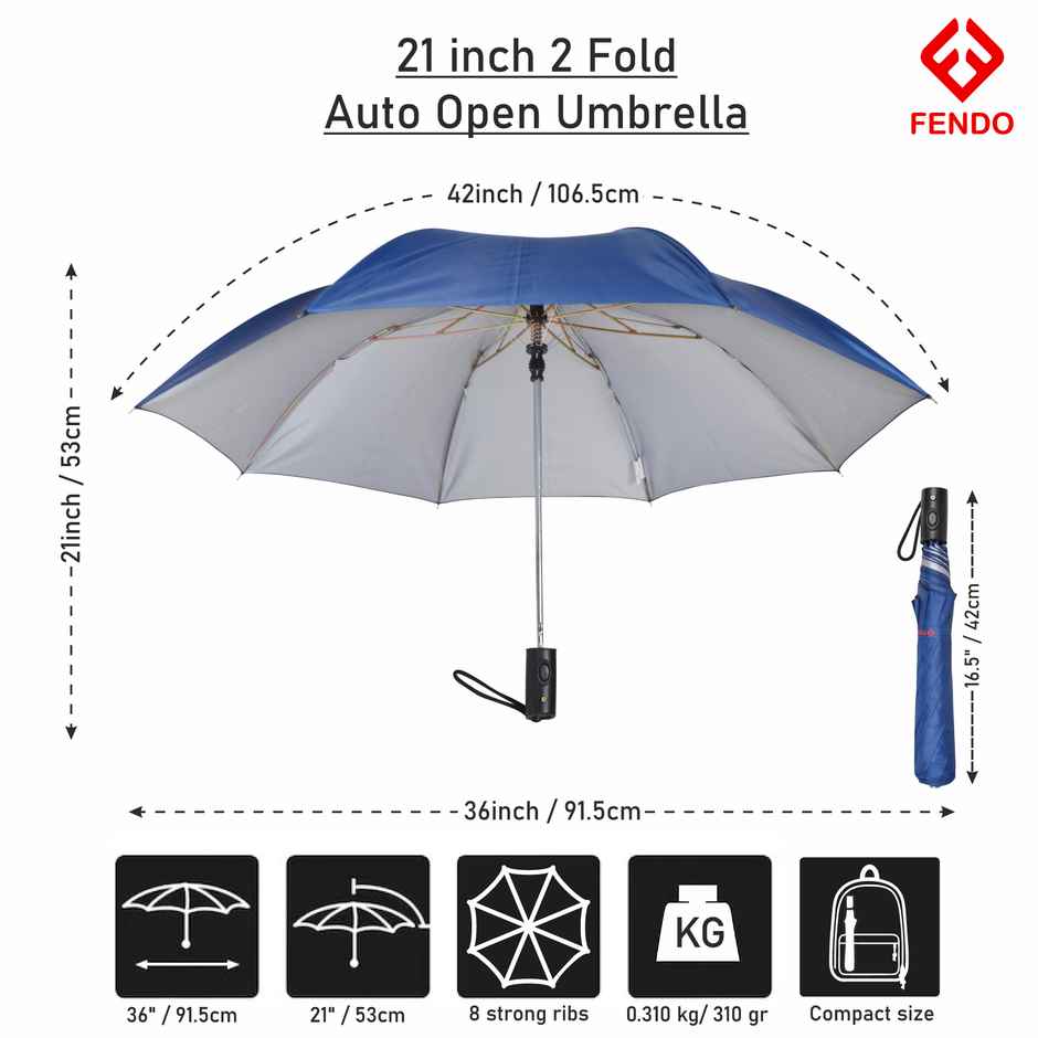 Fendo 21 inch 2 Fold Auto Open Umbrella (Navy Blue)