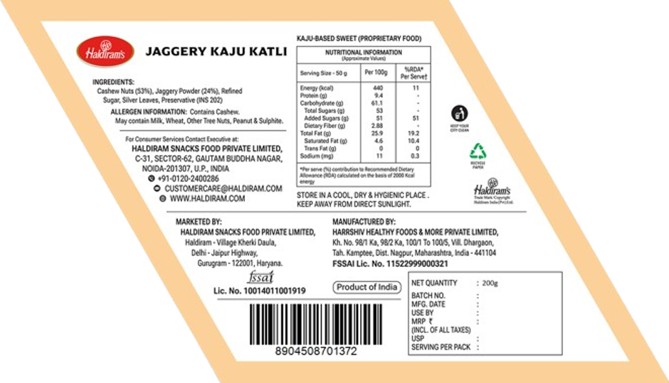 Haldiram's Jaggery Kaju Katli