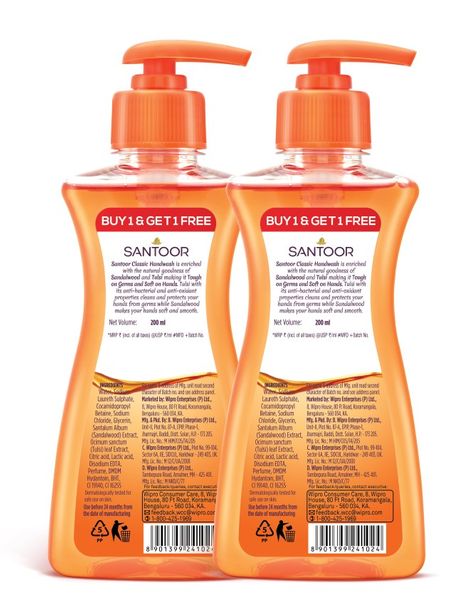 Santoor Classic Gentle Anti-Bacterial Hand Wash With Natural Goodness of Sandalwood and Tulsi