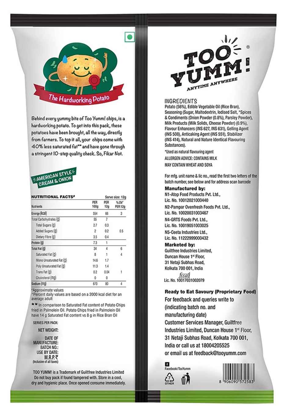 Too Yumm - Potato Chips American Sour Cream And Onion(84gms) & Thums Up Soft Drink(750ml) Combo