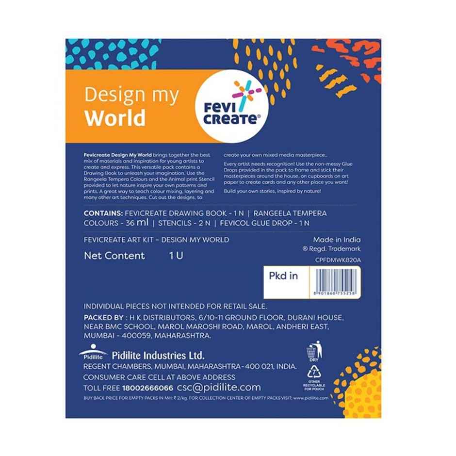 Fevicreate Design My World Kit Contains Drawing Book Stencils Rangeela Tempera Colours.