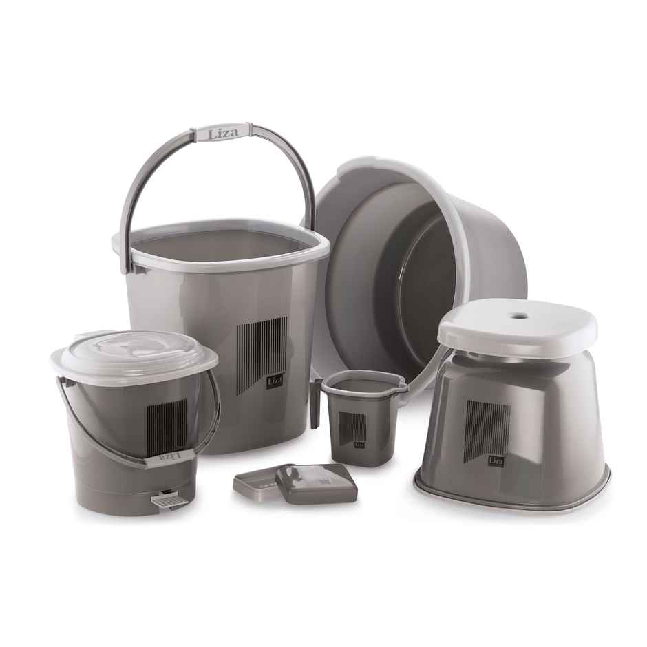 Liza Industries Opera Bathroom Jumbo 6 Pcs - 25 L Bkt, Basin 30, 1.5 L Mug,Soap Case (Colour May Vary)