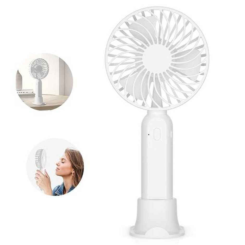 Basics IND Handheld USB Rechargeable Mini Portable Hand Fan With 1200Amh Battery Operated Personal Fan - White